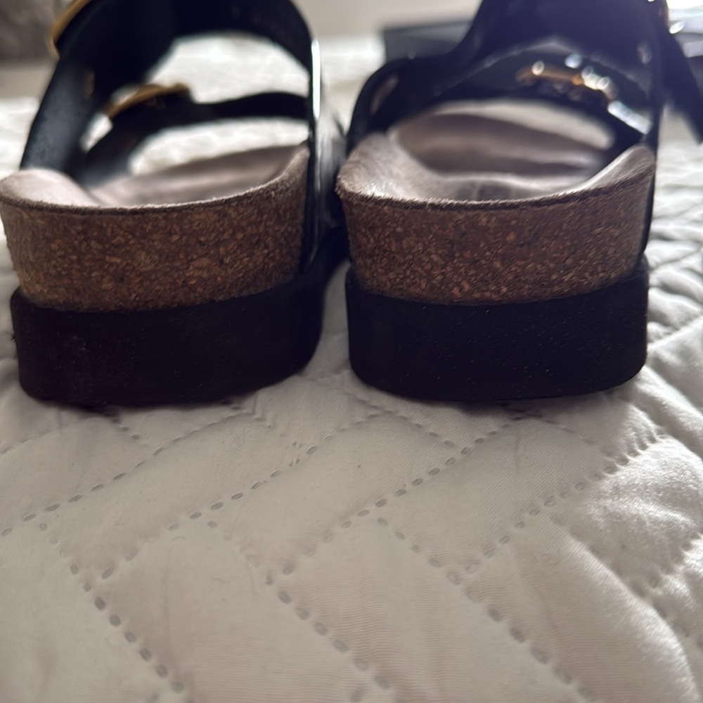Mephisto Black Sandals with Gold Buckles - Picture 5 of 9